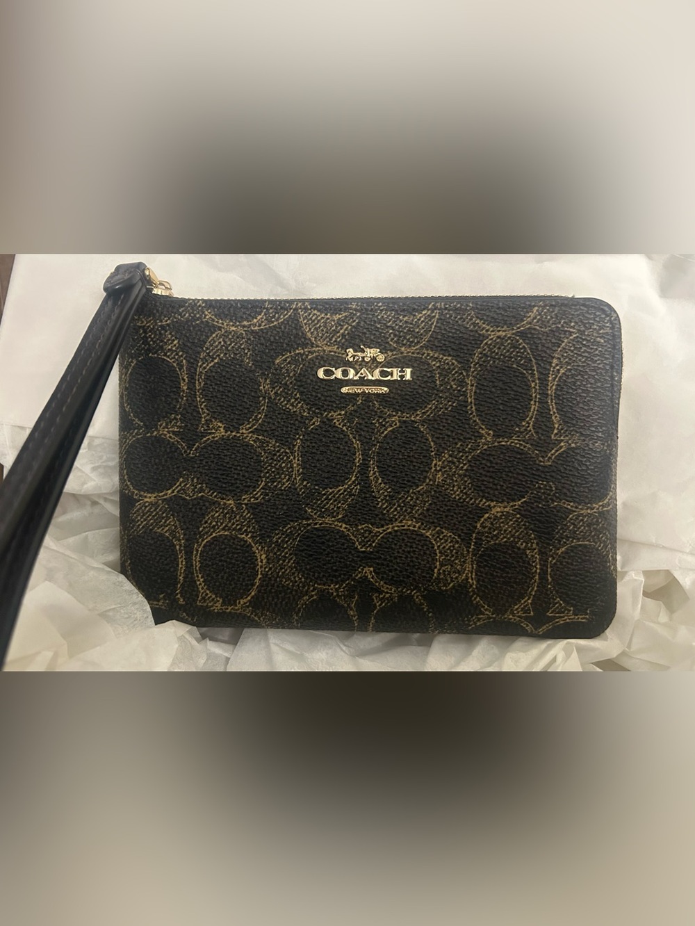 Coach Black and Brown Monogram Zip Wallet